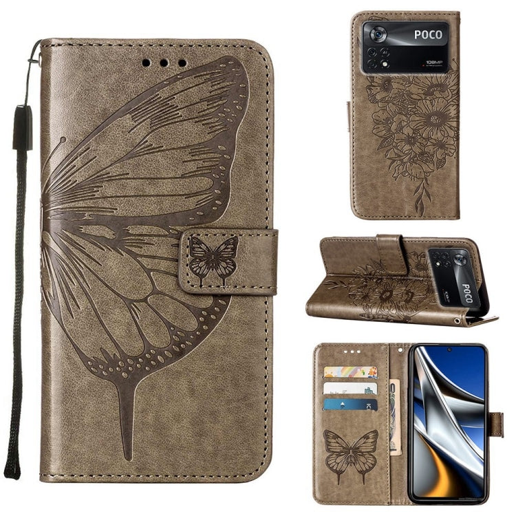 Brown embossed butterfly leather phone case with flip cover and card slots.