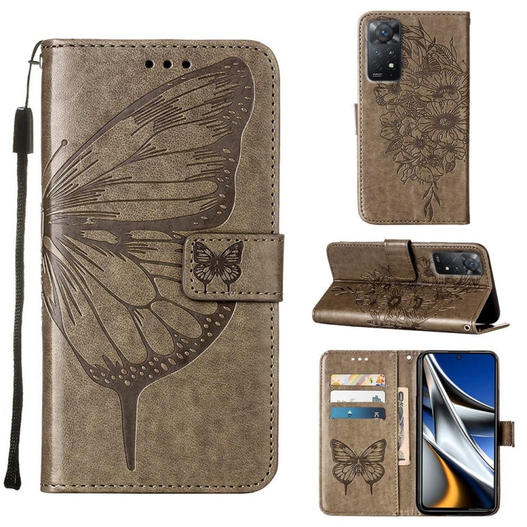 Dark taupe butterfly embossed leather-style folio phone case with card slots and stand