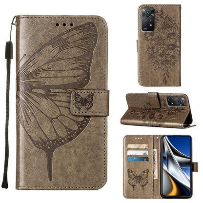 Dark taupe butterfly embossed leather-style folio phone case with card slots and stand