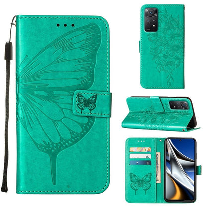 Green embossed butterfly leather folio phone case with card slots and kickstand cover