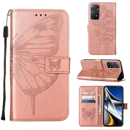 Rose pink embossed butterfly leather wallet phone case with card slots and flip cover