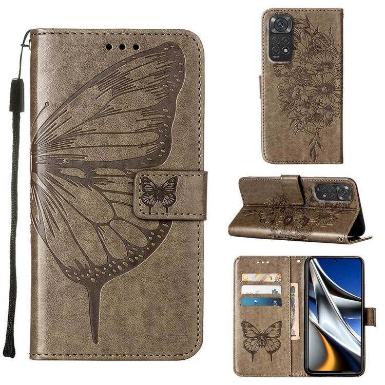 Taupe butterfly embossed leather-style folio phone case with card slots and stand