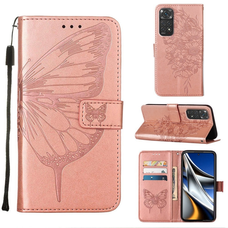 Rose pink butterfly embossed leather-style folio phone case with card slots and stand