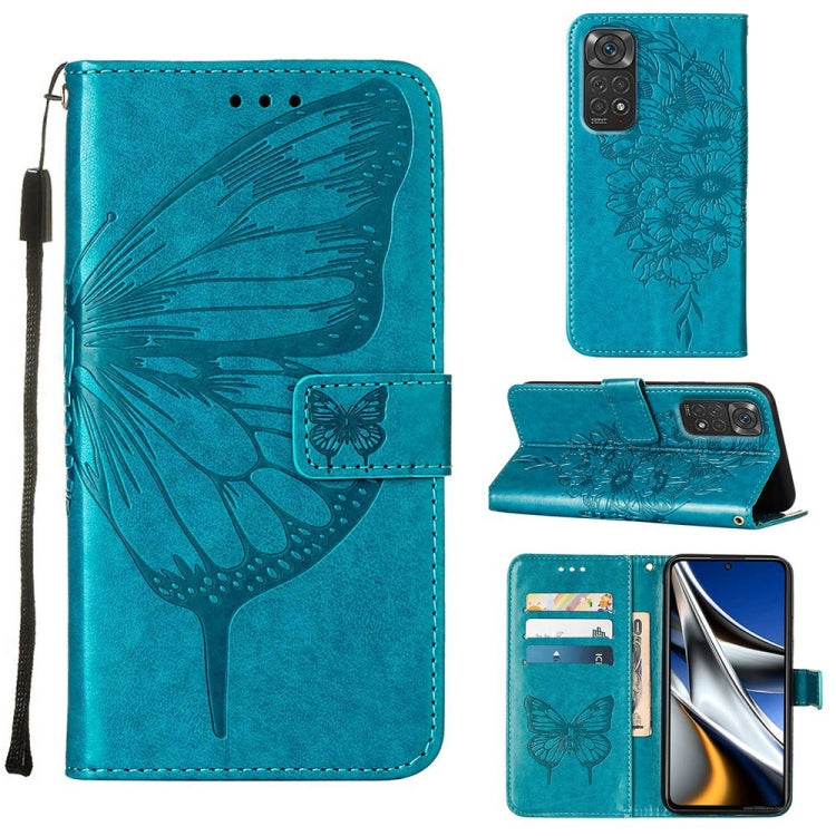 Embossed butterfly leather phone case with card slots, teal folio with wrist strap
