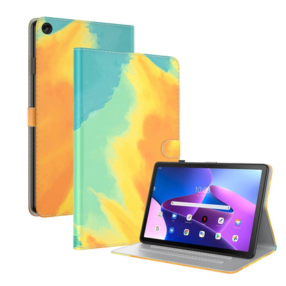 Watercolor magnetic tablet case with front cover and foldable stand, teal blue and orange abstract