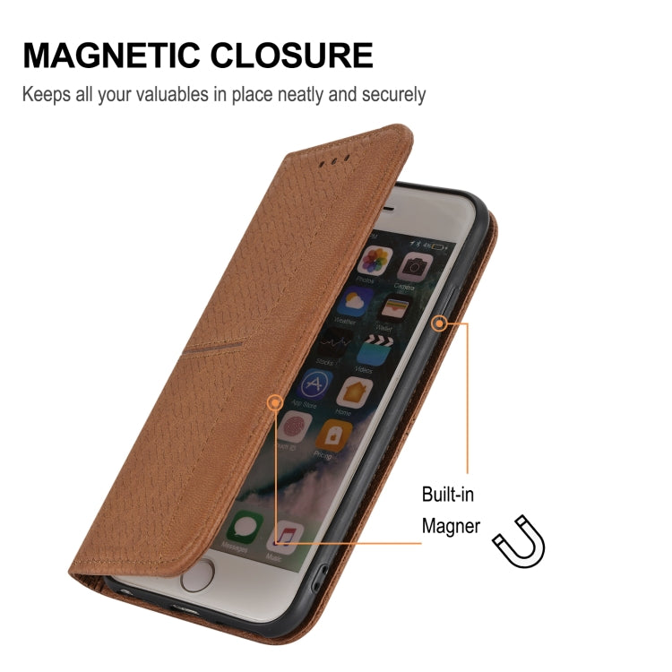Brown magnetic flip phone case with secure closure and built-in stand