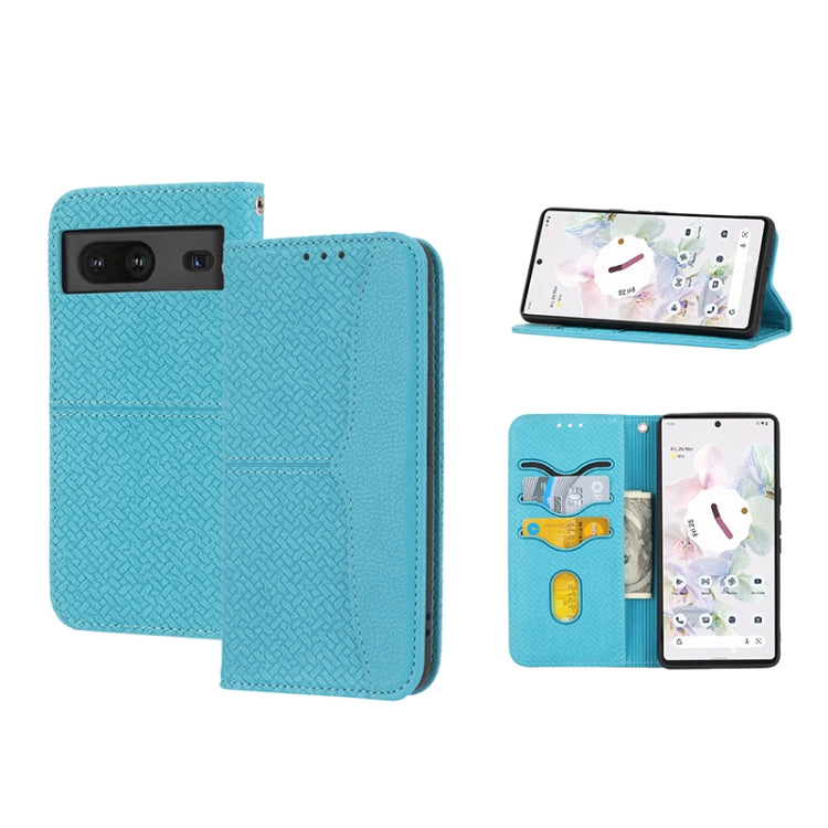 Blue woven PU leather phone case with magnetic flip and card holder