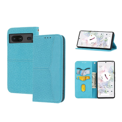 Blue woven PU leather phone case with magnetic flip and card holder