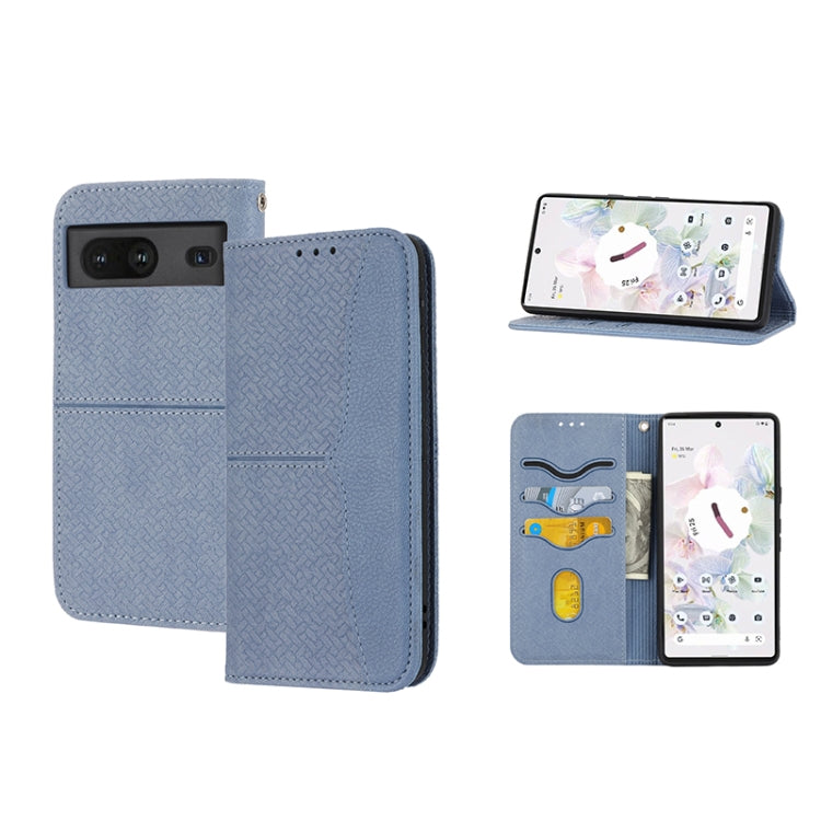 Grey blue woven PU leather phone case with magnetic flap and card slots
