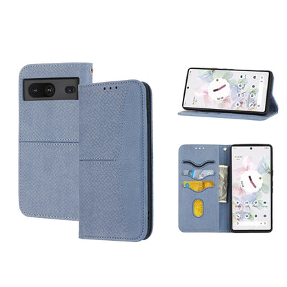 Grey blue woven PU leather phone case with magnetic flap and card slots