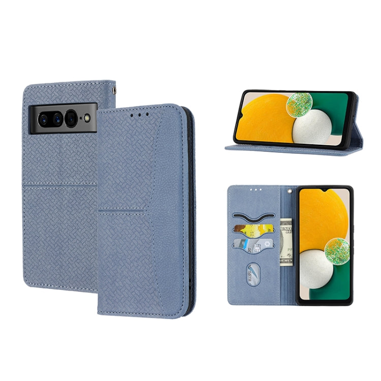 Grey woven-texture magnetic PU leather phone case with flip cover and cutouts
