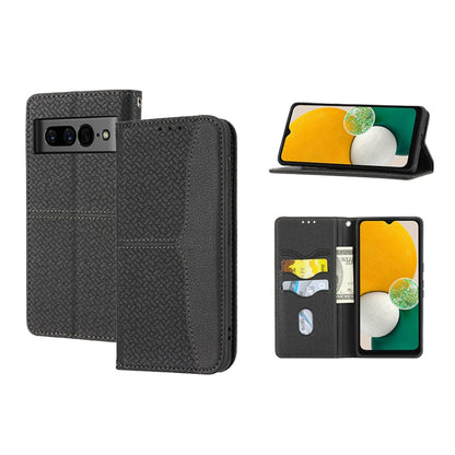 Dark grey woven-texture magnetic PU leather phone case with flip cover and cutouts
