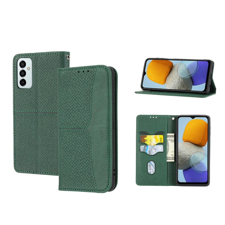 Magnetic PU leather phone case, green woven texture folio with card slots and stand