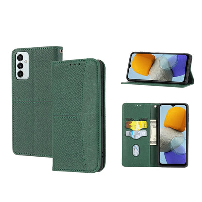 Magnetic PU leather phone case, green woven texture folio with card slots and stand