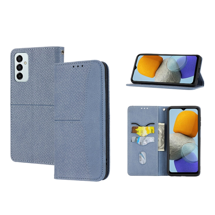 Light grey woven-texture magnetic PU leather phone case with flip cover, card slots and stand