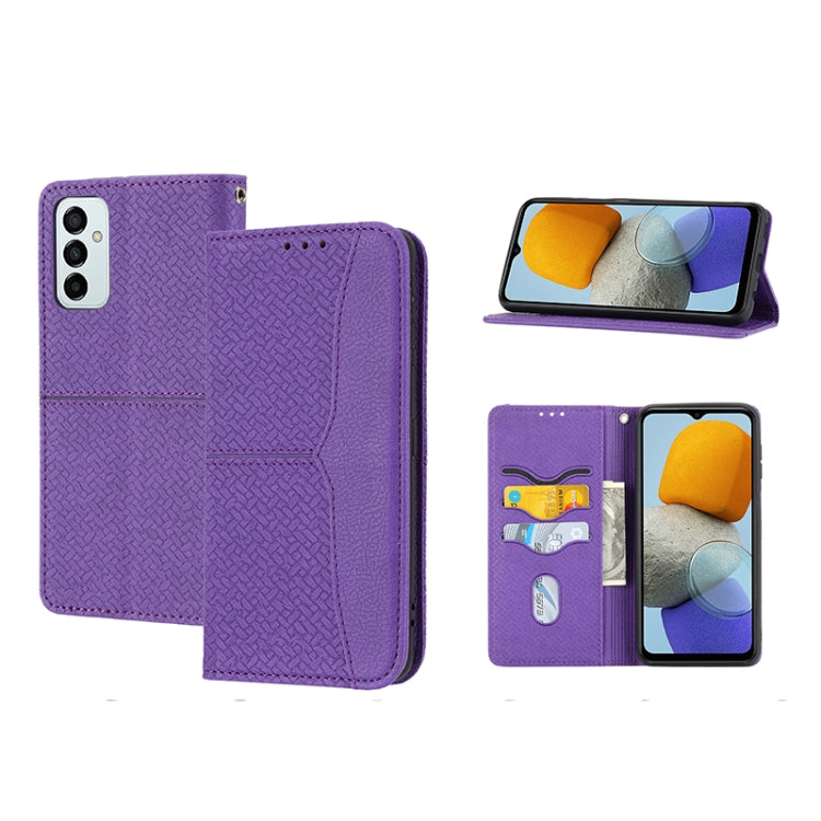 Purple woven-texture magnetic folio phone case with card slots and kickstand