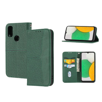 Green woven-texture magnetic PU leather phone case with flip cover and cutouts