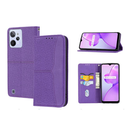 Magnetic PU leather phone case, purple woven texture folio with card slots and stand