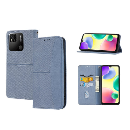 Grey woven-texture magnetic PU leather phone case with flip cover, card slots and stand