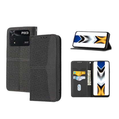 Woven texture magnetic PU leather phone case in dark grey, flip stand with card slots