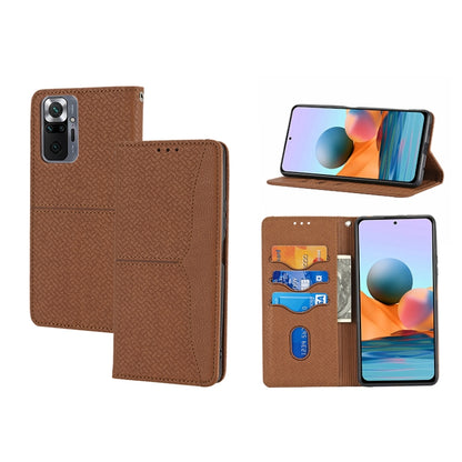 Brown woven-texture magnetic folio phone case with card slots and stand