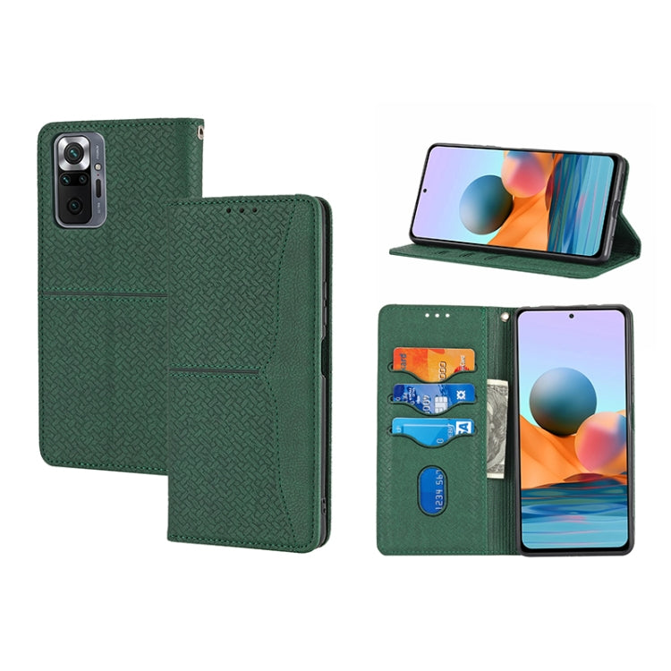 Green woven-texture magnetic folio phone case with card slots and stand