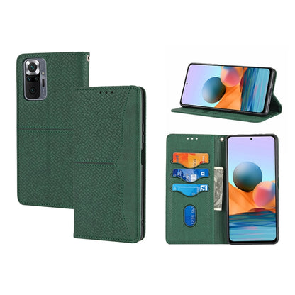 Green woven-texture magnetic folio phone case with card slots and stand