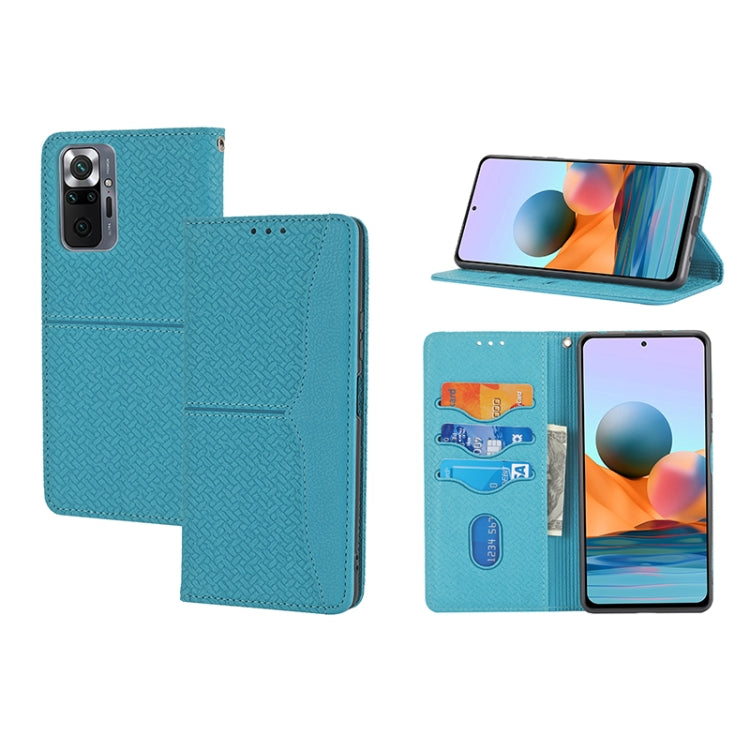 Blue woven-texture magnetic folio phone case with card slots and stand
