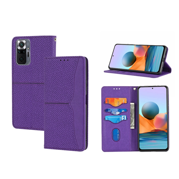 Purple woven-texture magnetic folio phone case with card slots and stand