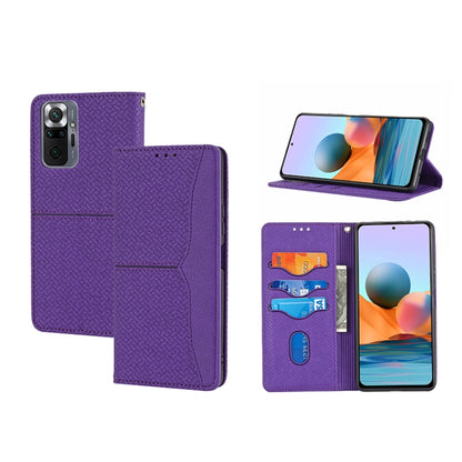 Purple woven-texture magnetic folio phone case with card slots and stand