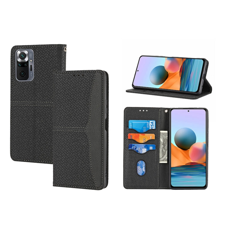 Black woven-texture magnetic folio phone case with card slots and stand