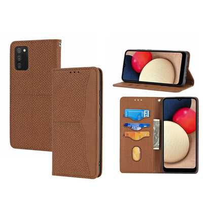 Brown woven-texture folio phone case with magnetic flap, card slots, and stand