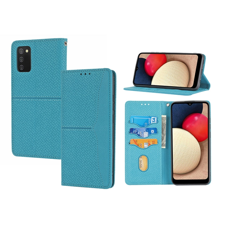 Blue woven-texture magnetic folio phone case with card slots and kickstand