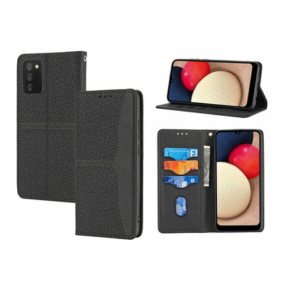 Dark gray woven-texture folio phone case with magnetic flap, card slots, and stand