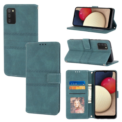 Teal embossed striped magnetic flip leather phone case with card slots and stand.
