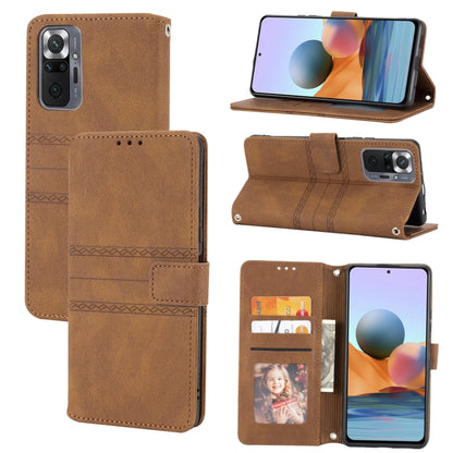 Brown embossed striped magnetic flip phone case with card pocket and stand