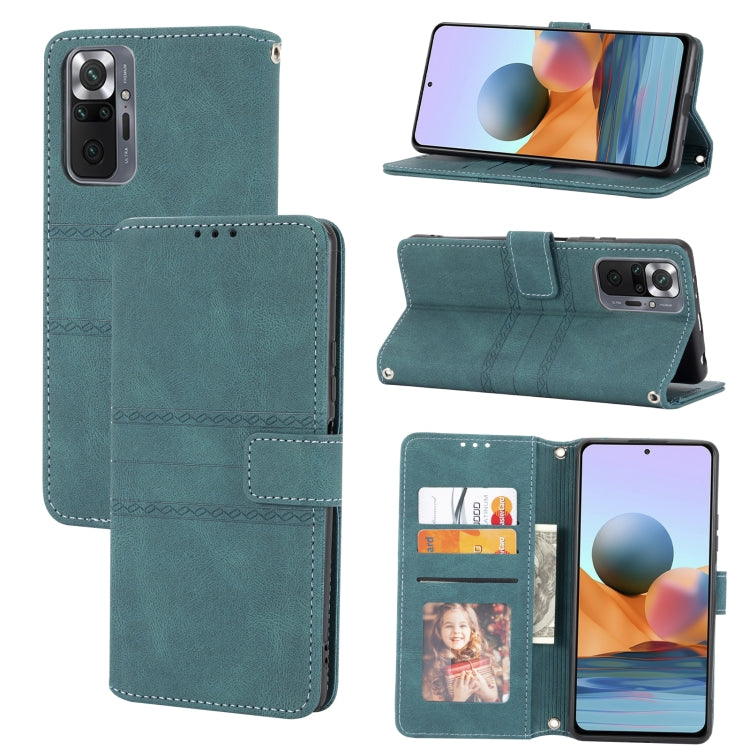 Teal green embossed striped magnetic flip phone case with card slots and stand