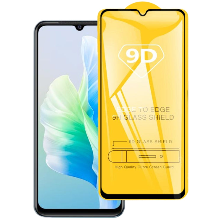 9D full glue tempered glass screen protector on phone screen, clear curved coverage