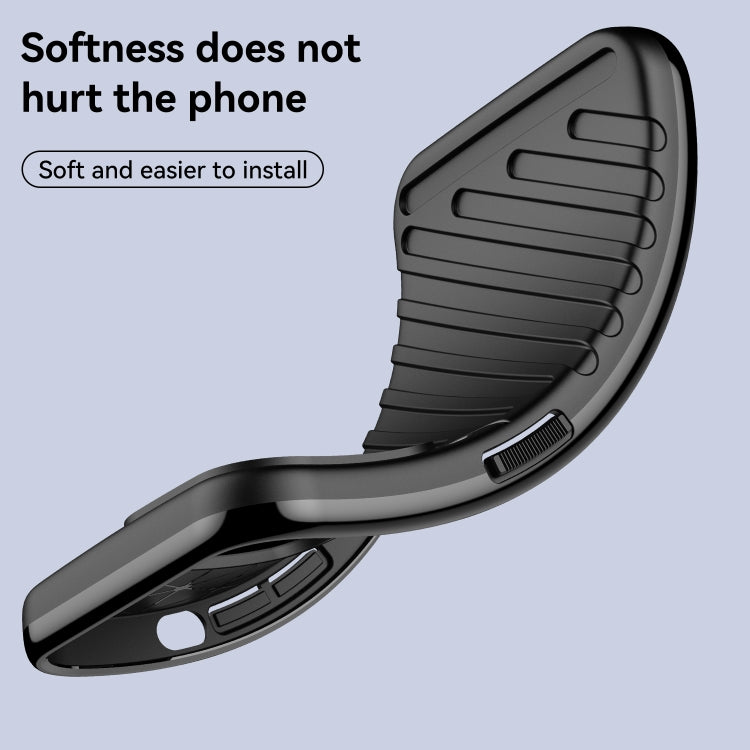 Black shockproof TPU phone case with flexible curved edge and button cutouts