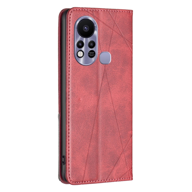Red rhombus-texture magnetic leather phone case with camera cutout