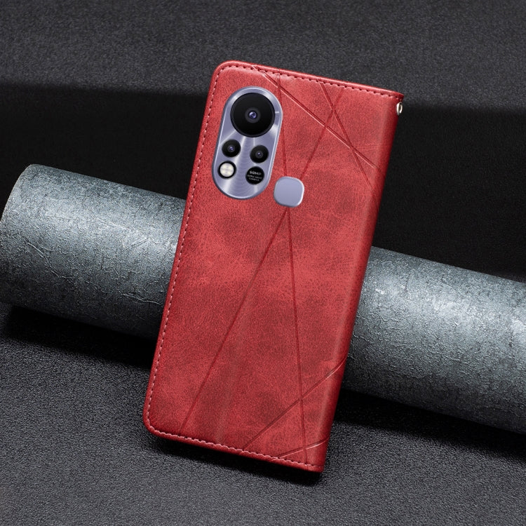 Red rhombus-texture magnetic leather phone case with phone back access