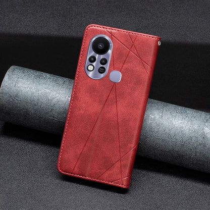 Red rhombus-texture magnetic leather phone case with phone back access