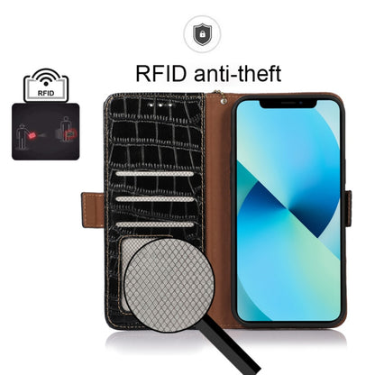 Black crocodile-texture leather phone case with RFID anti-theft feature and wallet slot