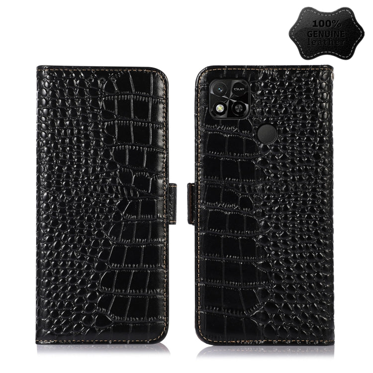Black crocodile-texture leather flip phone case with magnetic clasp and round finger loop