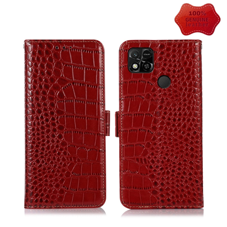 Crocodile-texture leather flip phone case, red, back cutouts for camera and flash
