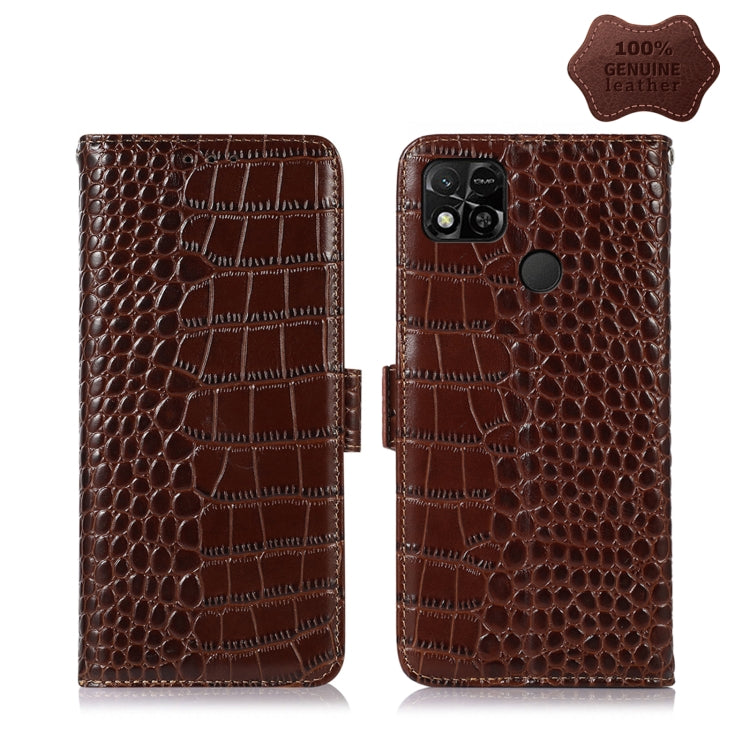 Crocodile-textured leather phone case with flip cover, brown, triple camera cutout