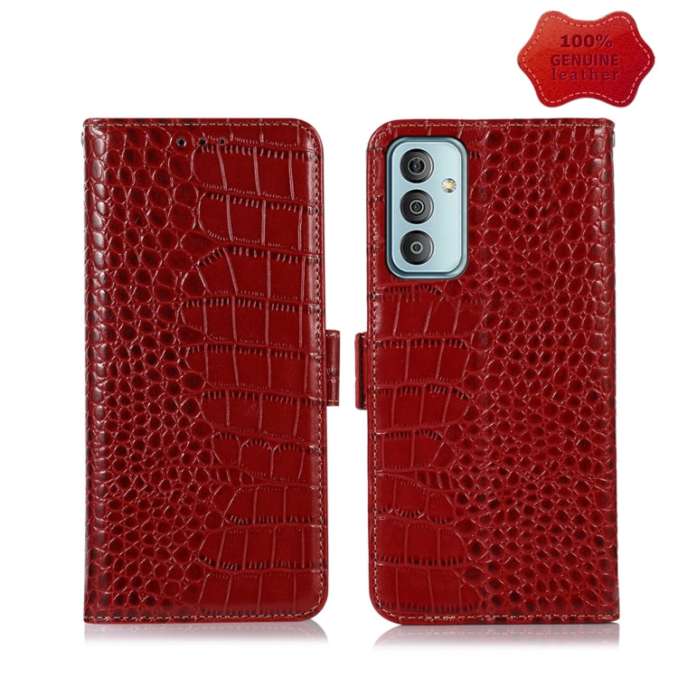 Red crocodile-pattern leather wallet phone case with flip cover and cutouts