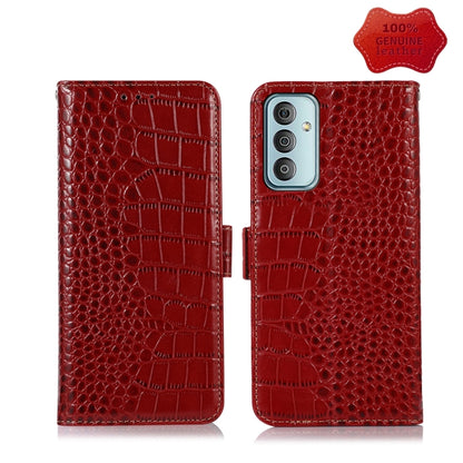 Red crocodile-pattern leather wallet phone case with flip cover and cutouts