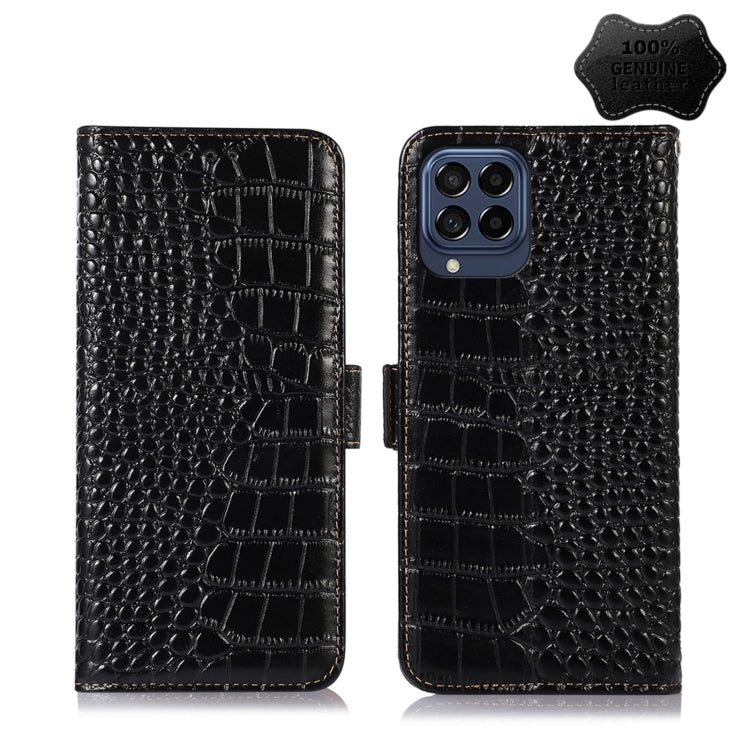 Crocodile-texture leather flip phone case, black, magnetic closure and camera cutouts