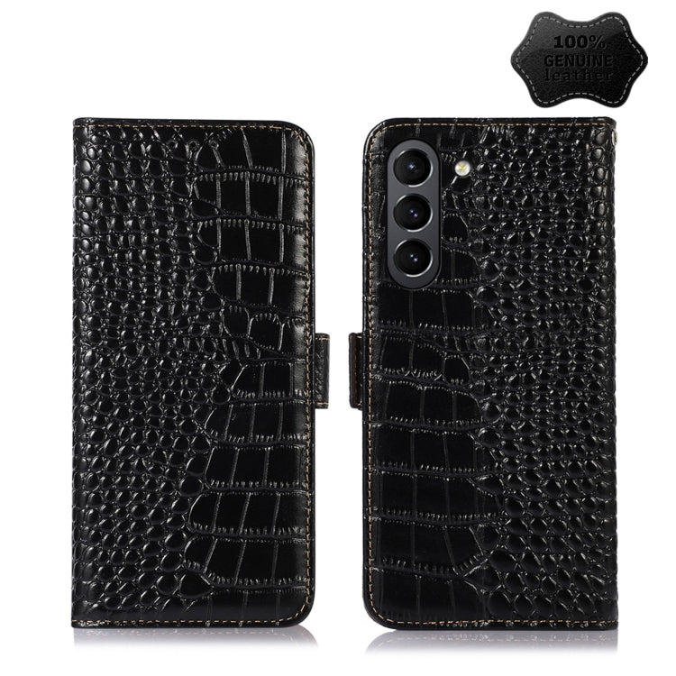 Crocodile-texture leather flip phone case, black, with camera cutouts on back